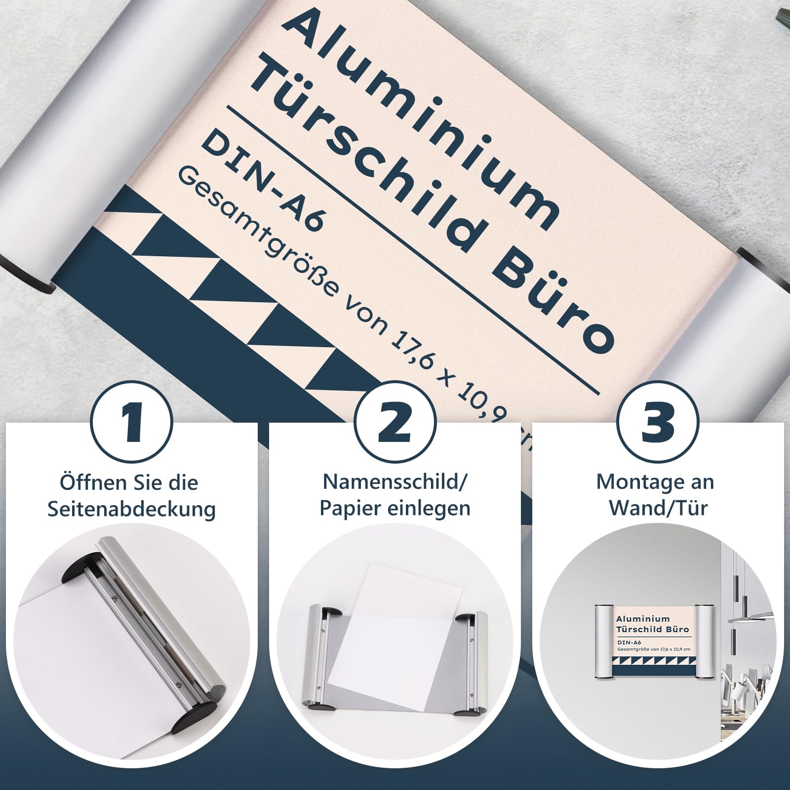 Plaque de porte bureau A6 en aluminium avec couvercle transparent 148 mm x 105 mm autocollants adhésive stable pour maison événement