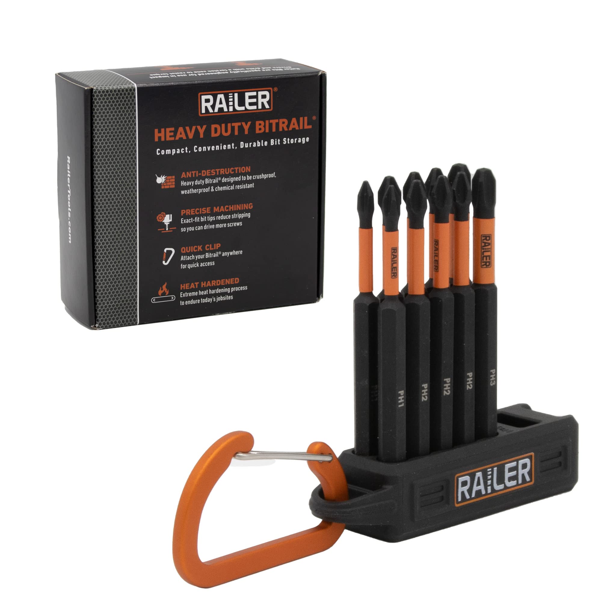 Railer Phillips Screwdriver Magnetizer Bit Set - Premium S2 Steel 3-1/2 Inch Phillips Impact Driver 10-Piece Bit Set With A Magnetizer Bit Holder & Carabiner