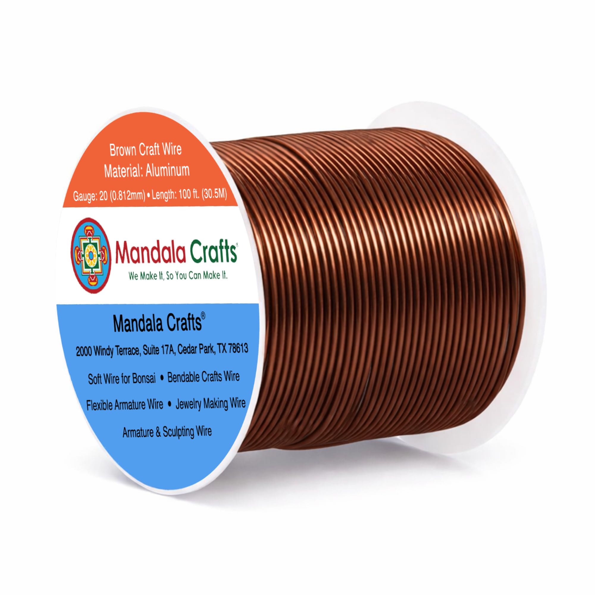 Mandala Crafts 20 Gauge Anodized Aluminum Craft Wire for Jewelry Making - 100 FT Colored Flexible Brown Wire - Bendable for Bonsai Armature Crafting