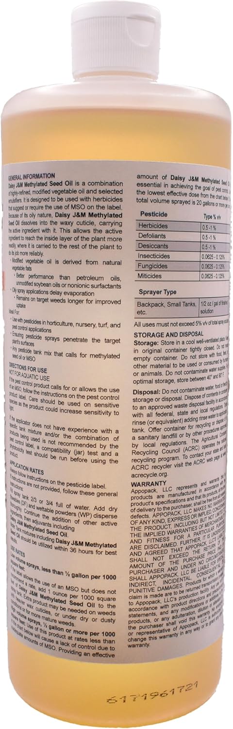 Daisy J&M Methylated Seed Oil (MSO) 32oz | Premium Grade Emulsifier and Surfactant