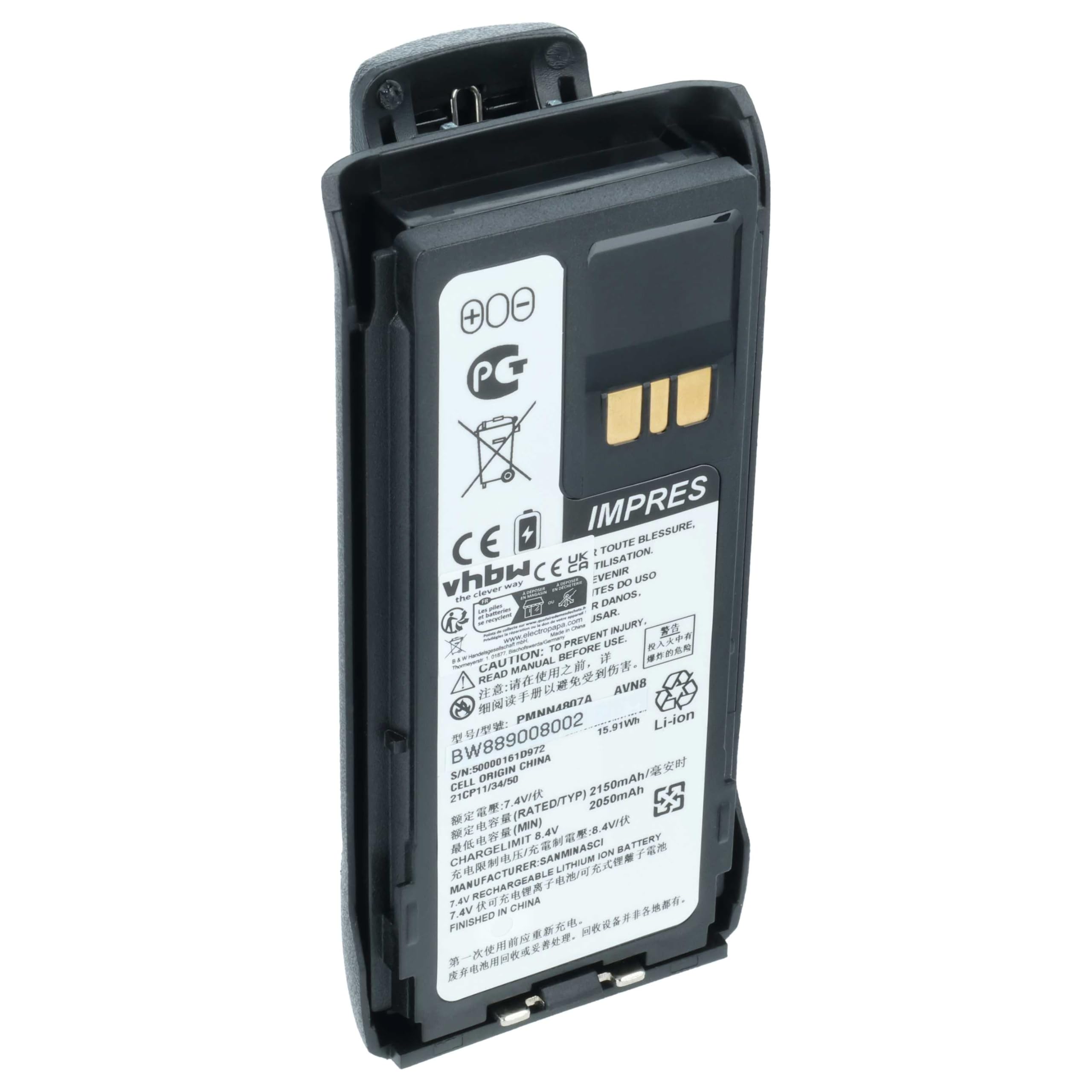 vhbw Akumulator kompatybilny z Motorola R7a, R7 krótkofalówka, Walkie Talkie (2150 mAh, 8,4 V, Li-Ion) + klips do paska