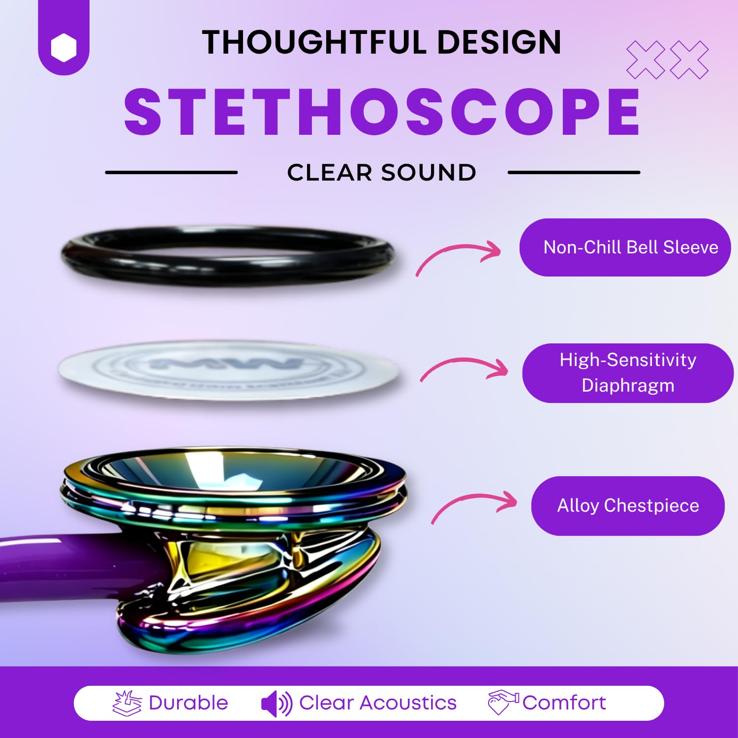 Rainbow Purple Stethoscope - Nurse Stethoscopes -4 Rainbow Purple Stethoscope - Nurse Stethoscopes -4