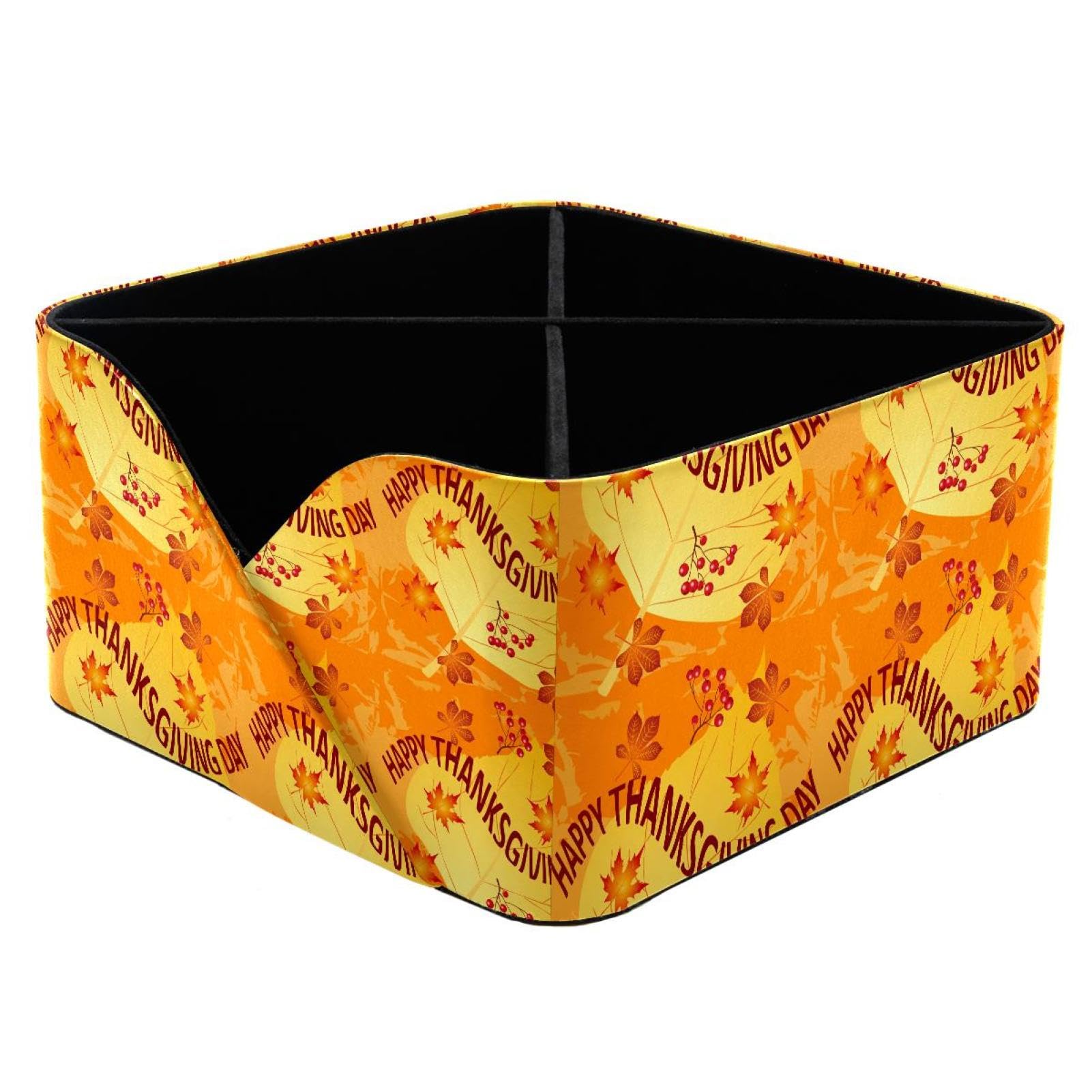 KengjuTesu Thanksgiving Autumn Leaves and Berries Desktop Organizer Pen Holder, Rectangular Pencil Cup for Office, Study and Makeup Stations