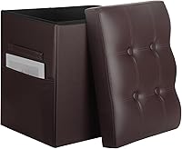 Vista 15 de Otomana de almacenamiento reposapiés taburete, banco reposapiés de cuero plegable con asiento acolchado de espuma más gruesa. Taburete otomana corto
