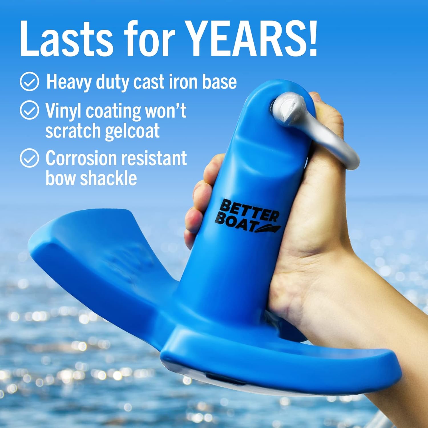 Better Boat River Anchor 20 lb for Boats Up to 24 Ft, Vinyl Coated Cast Iron Mushroom Anchor with Bow Shackle for Lakes Rivers Mud Bottom