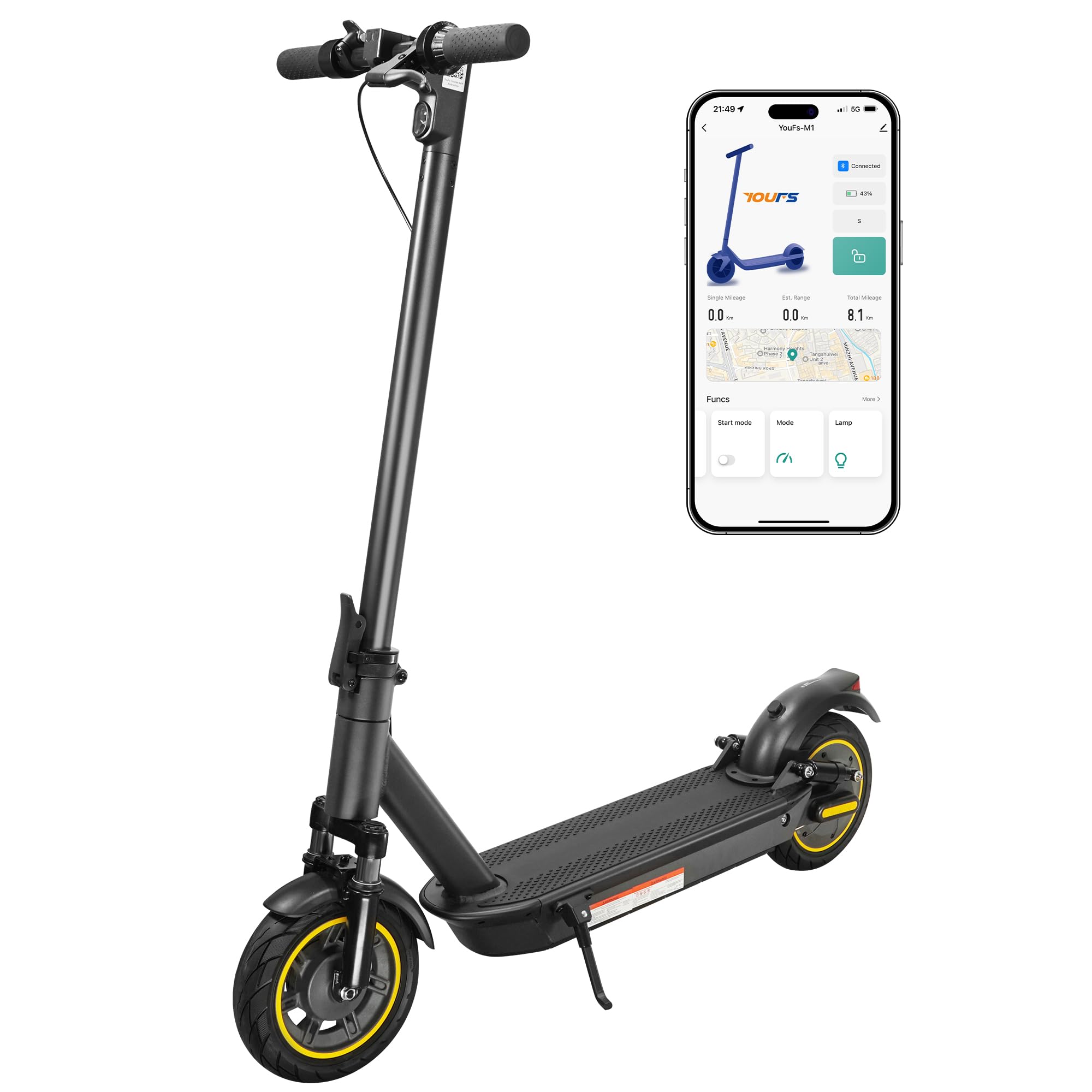 Patinetes eléctricos de 10 Pulgadas para Adultos con Control de aplicación/Sistema de Doble frenado/Amortiguadores Delanteros y Traseros, 45-60 km de Largo Alcance, Carga de 286 LB