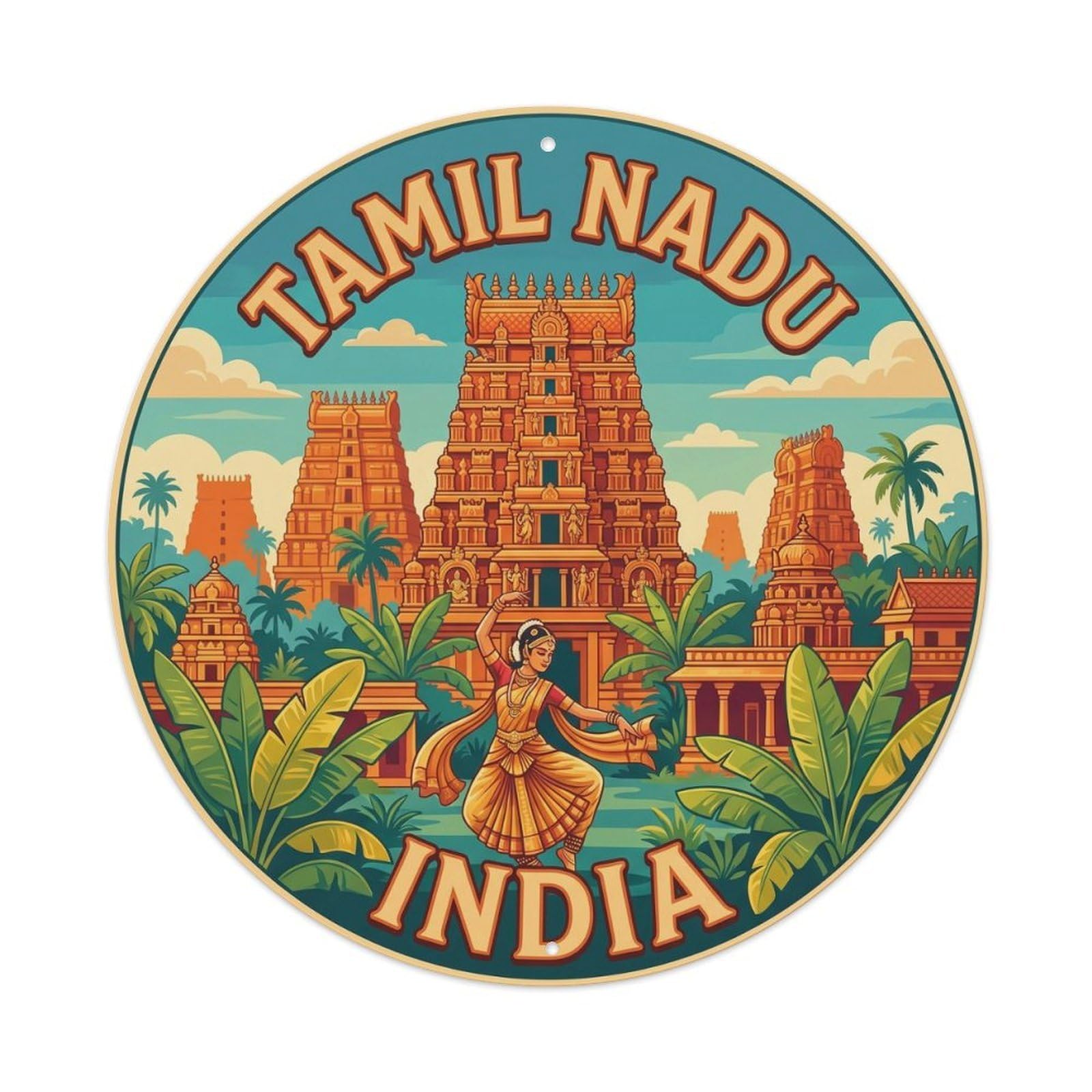 Yrnq 8X8inch Vintage Style Vintage Travel India Tamil Nadu Temples Metal Tin Sign