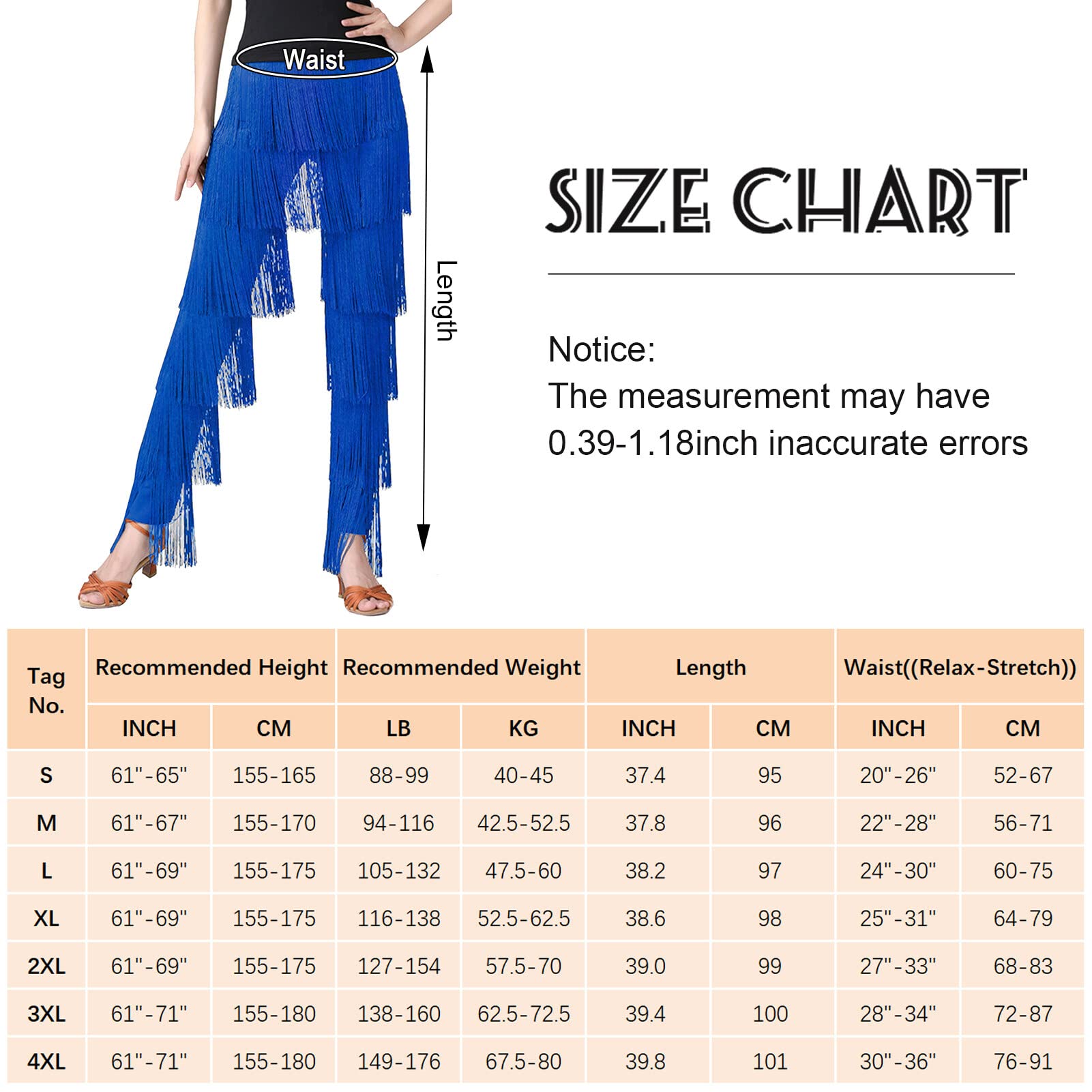 FEOYA Pantalones de Baile Latino para Mujer, con borlas, para Baile Profesional, con Flecos, Rumba, Tango, Salsa