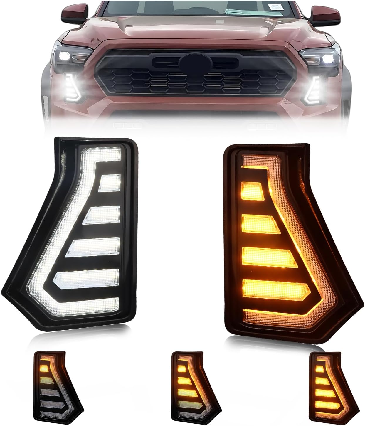 Sequential Front LED Fog Lights for 2024 2025 Tacoma Truck, Clear Lens Switchback Amber Turn Signal Light & White Daytime Running Light, [Ultra-Bright] Turn Signal Fog Lamps, 2 PCS