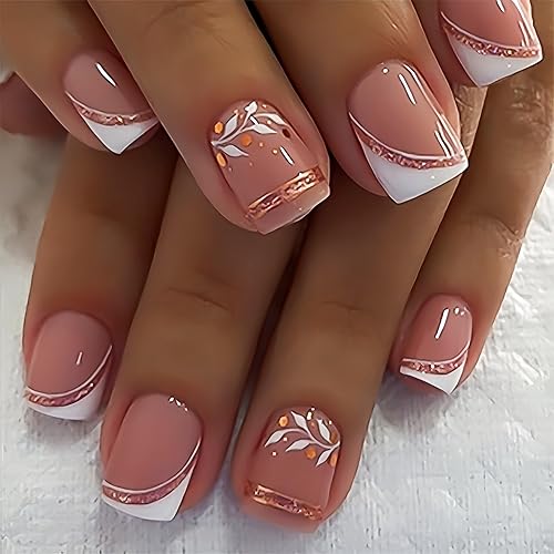24Pcs Short Press on Nails French Tip Square Fake Nails