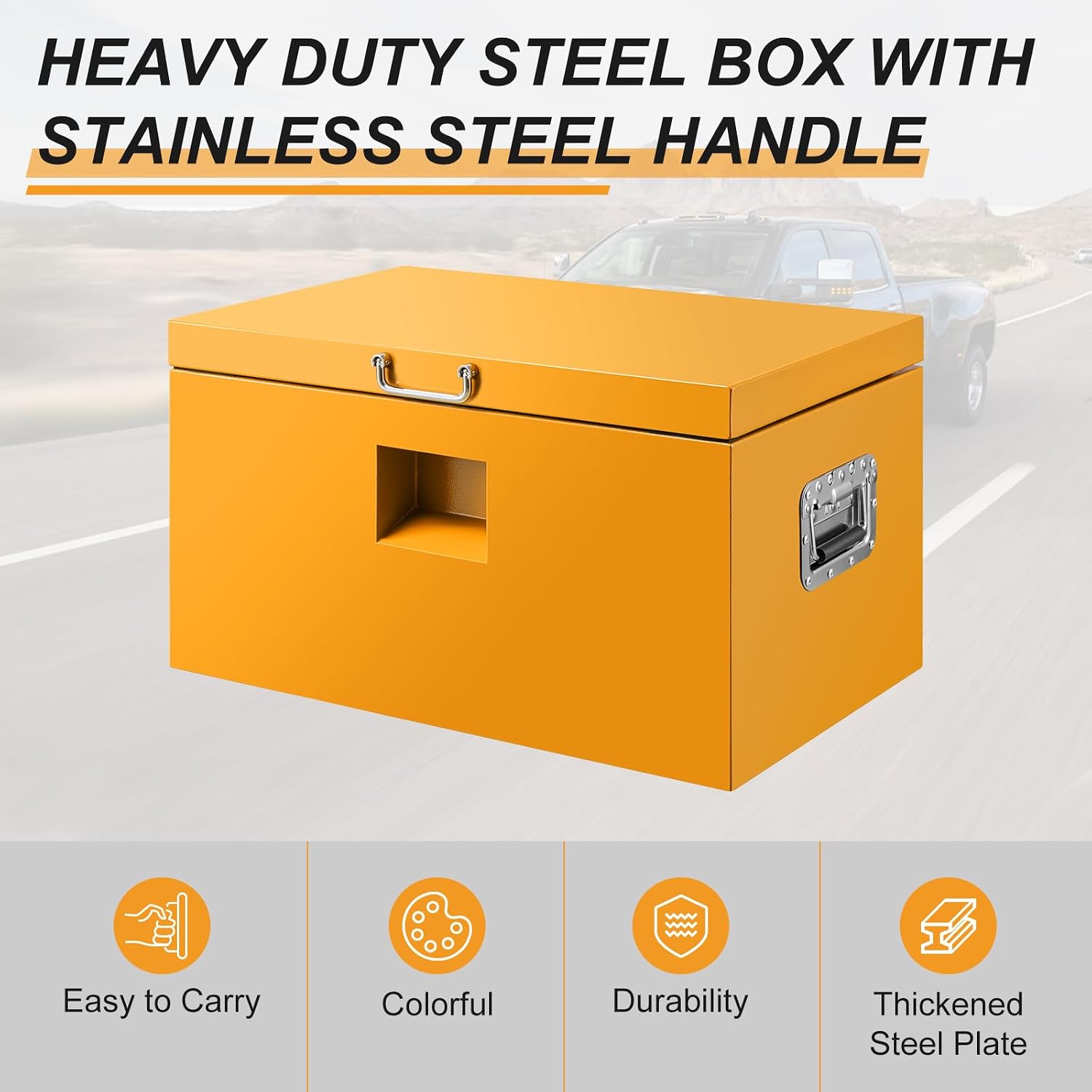 30" Truck Tool Box,Heacy Duty Metal Storage Organizer with Strong locking tongue,Trailer Tongue Box with Safe Hinge, for Truck,Pickup,RV,Garage,Best gift for family and friend,Yellow Power Coating