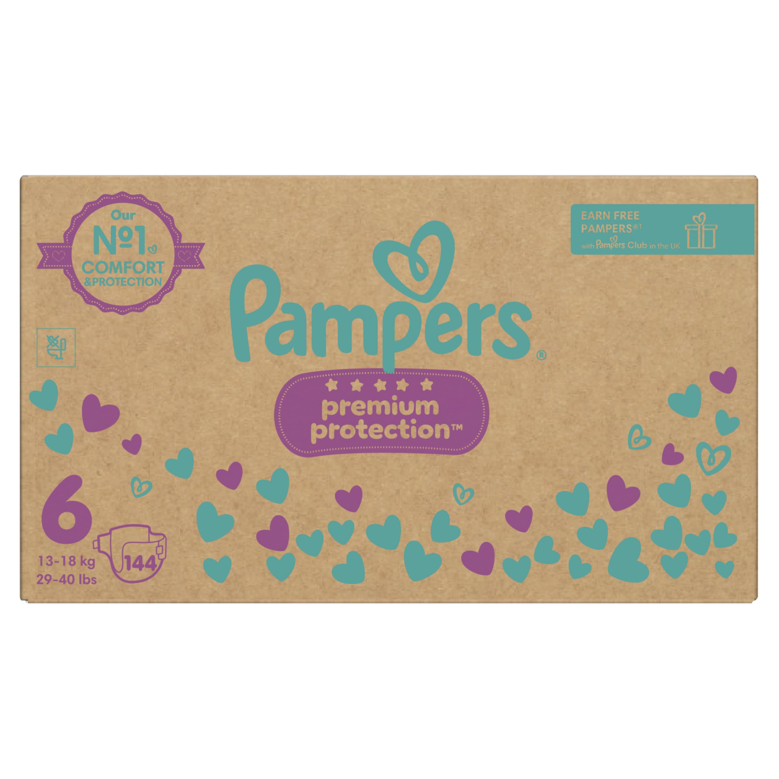 Pampers Baby Premium Protection Taped Windeln, Größe 6 (13 kg Plus), 144 Stück, Monatspackung, Nr. 1 Komfort und Schutz für empfindliche Haut