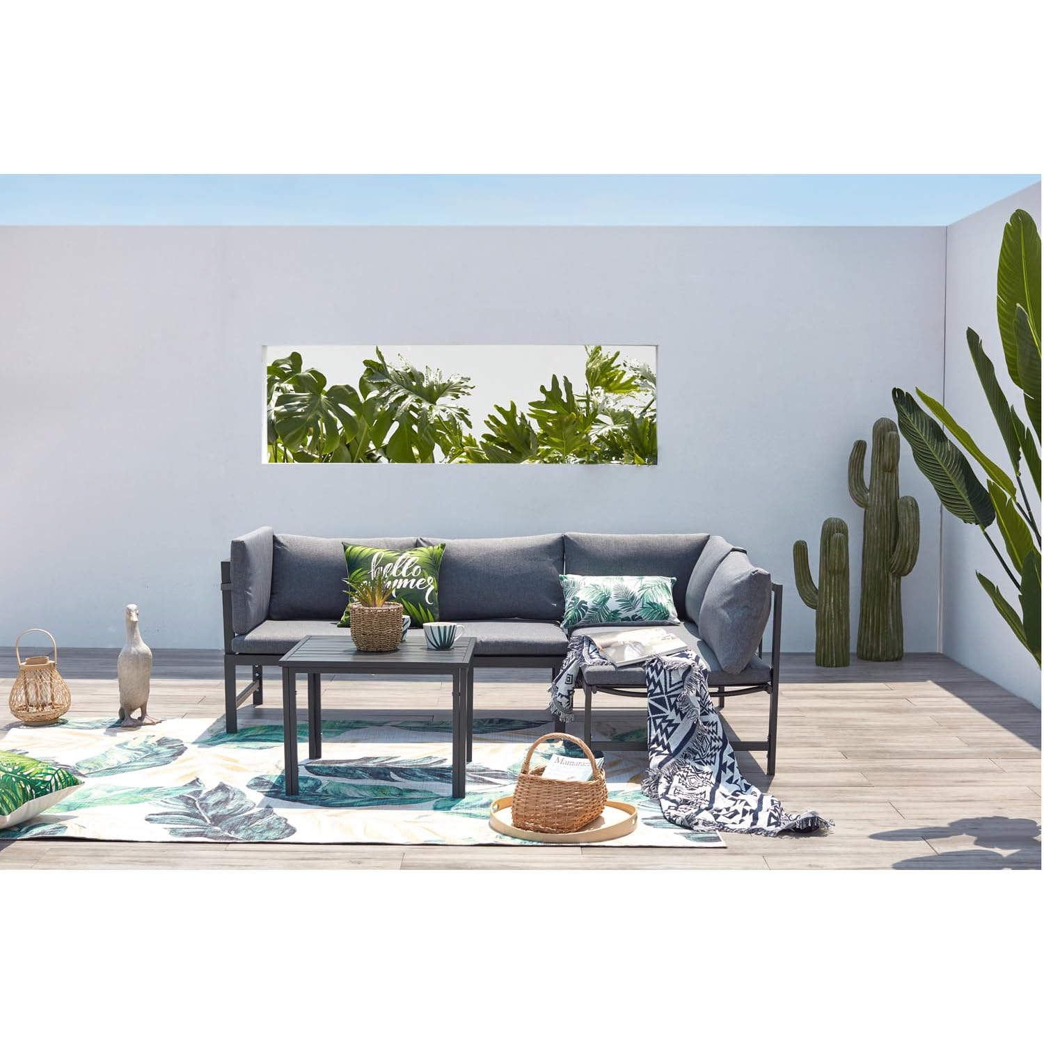 CONCEPT USINE Salon de Jardin Bas Gris Foncé 4 Places Canapé Inclinable