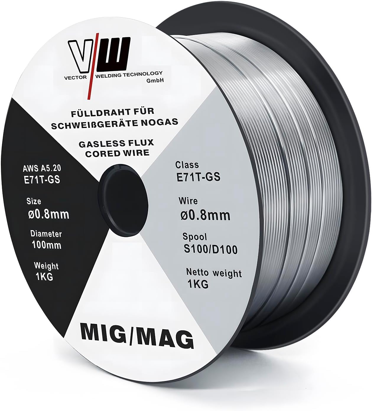 VECTOR WELDING Filo Animato E71T-GS 0,8mm 3KG Bobina MIG MAG D100 Saldatura Universale
