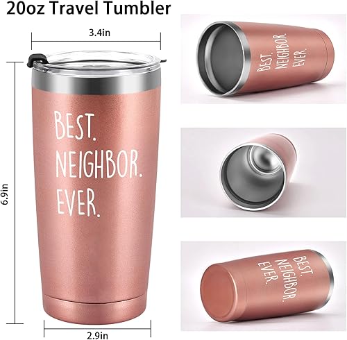 Miniatura 3 de Qtencas Best Neighbor Ever Gifts - Vaso de viaje aislado de acero inoxidable, regalos de Navidad para vecinos, regalos de despedida de inauguración