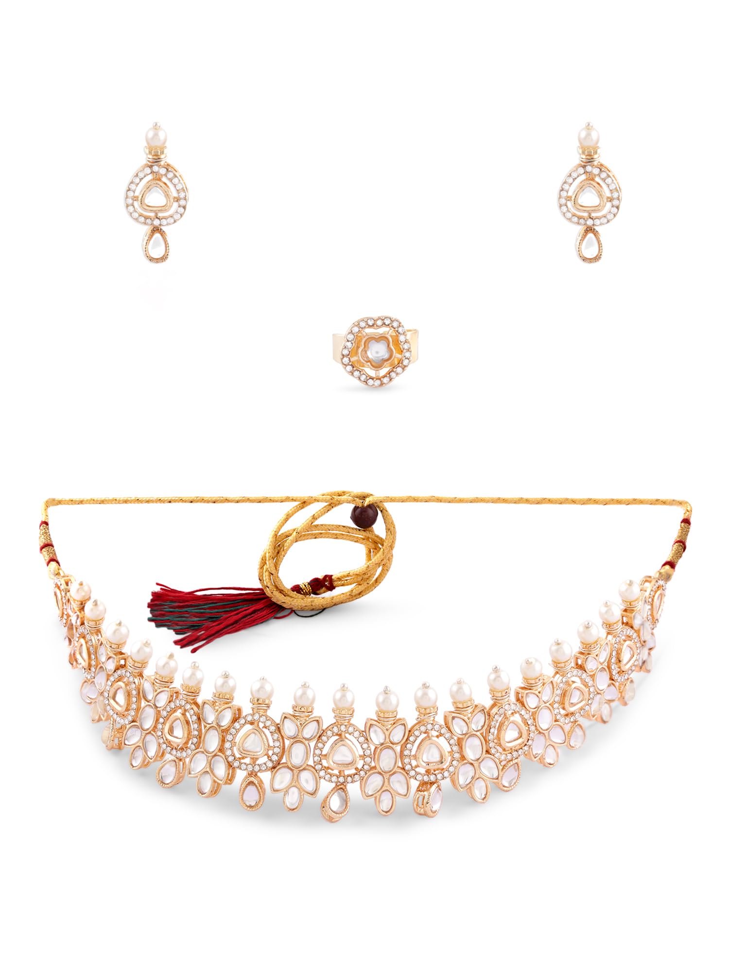 ZAVERI PEARLS Gold Tone Austrian Diamonds Rajwada Kundan Choker Necklace Earring & Ring Set For Women-ZPFK17282 (B0CTF865SK) Amazon Price History, Amazon Price Tracker