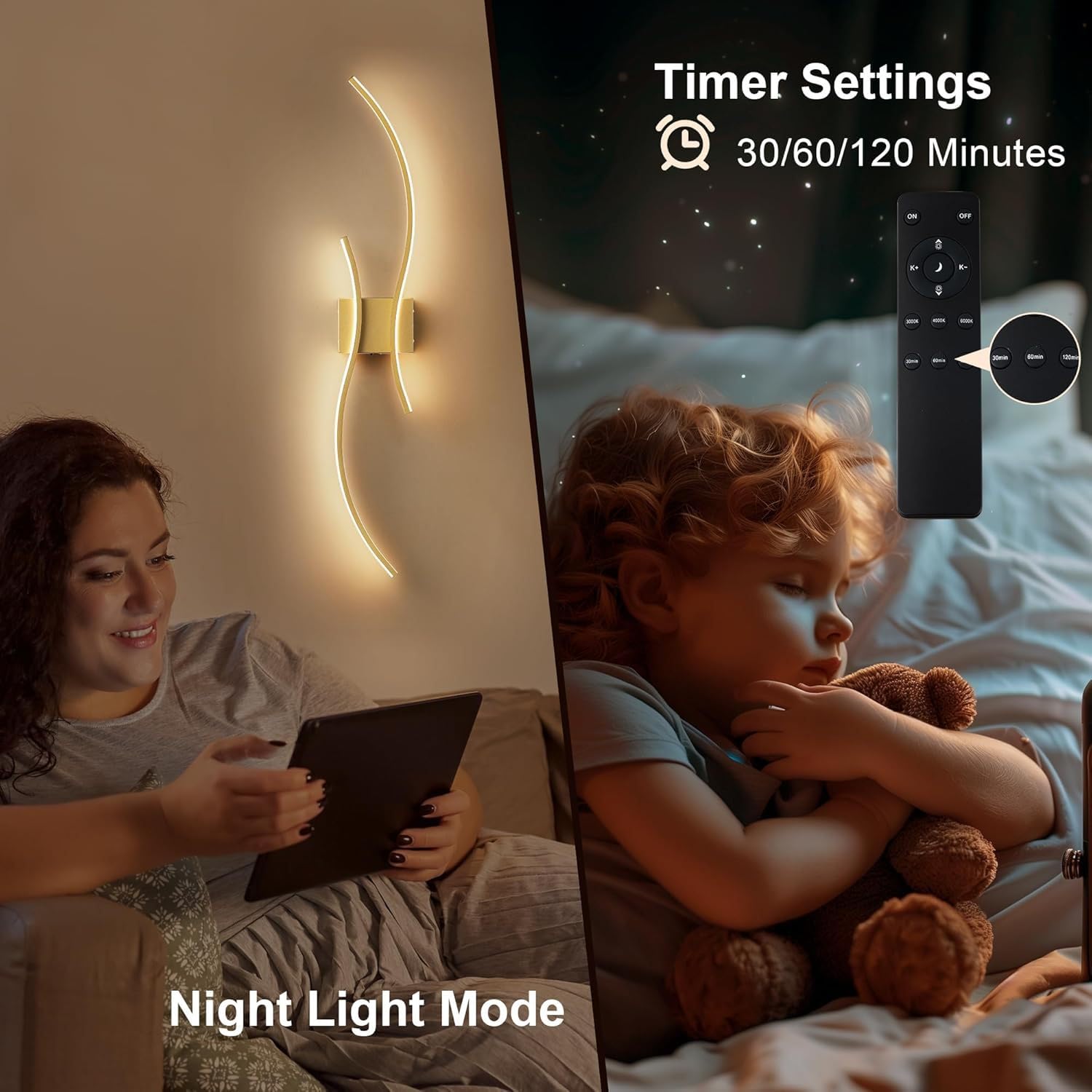 EaEa 100cm LED Akku Wandleuchte Kabellos, Dimmbar mit Fernbedienung & Timer, USB-Aufladbar 6000mAh, Ohne Bohren Schwarz Moderne Wandlampe Innen für Wohnzimmer Schlafzimmer Flur,Gold 1pack