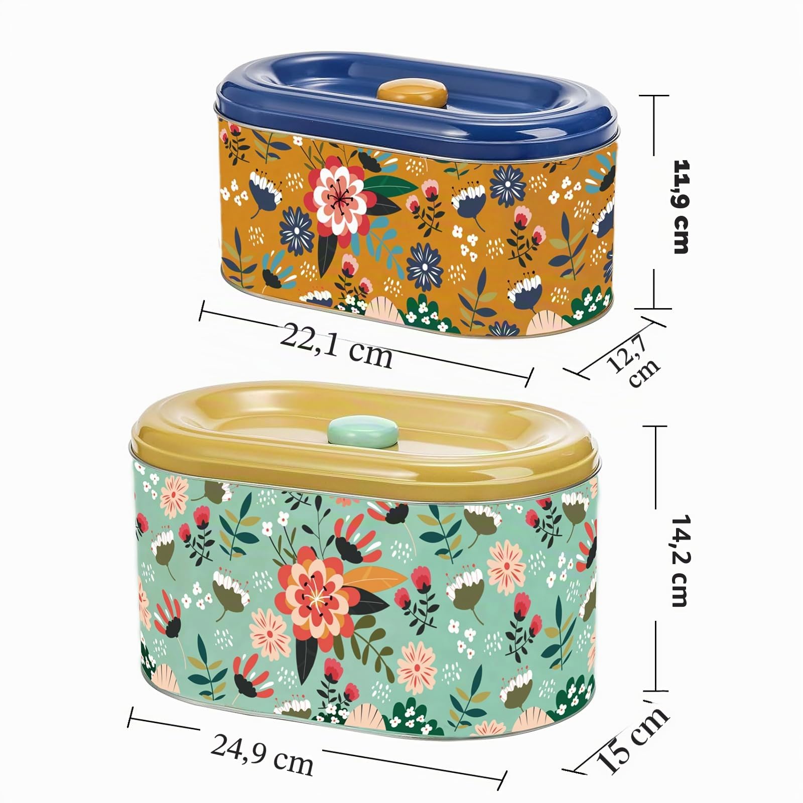 Coloch Lot de 2 bocaux à biscuits en métal avec couvercle, boîte de rangement décorative pour biscuits, biscuits, bonbons, collations, chocolat, 2 tailles