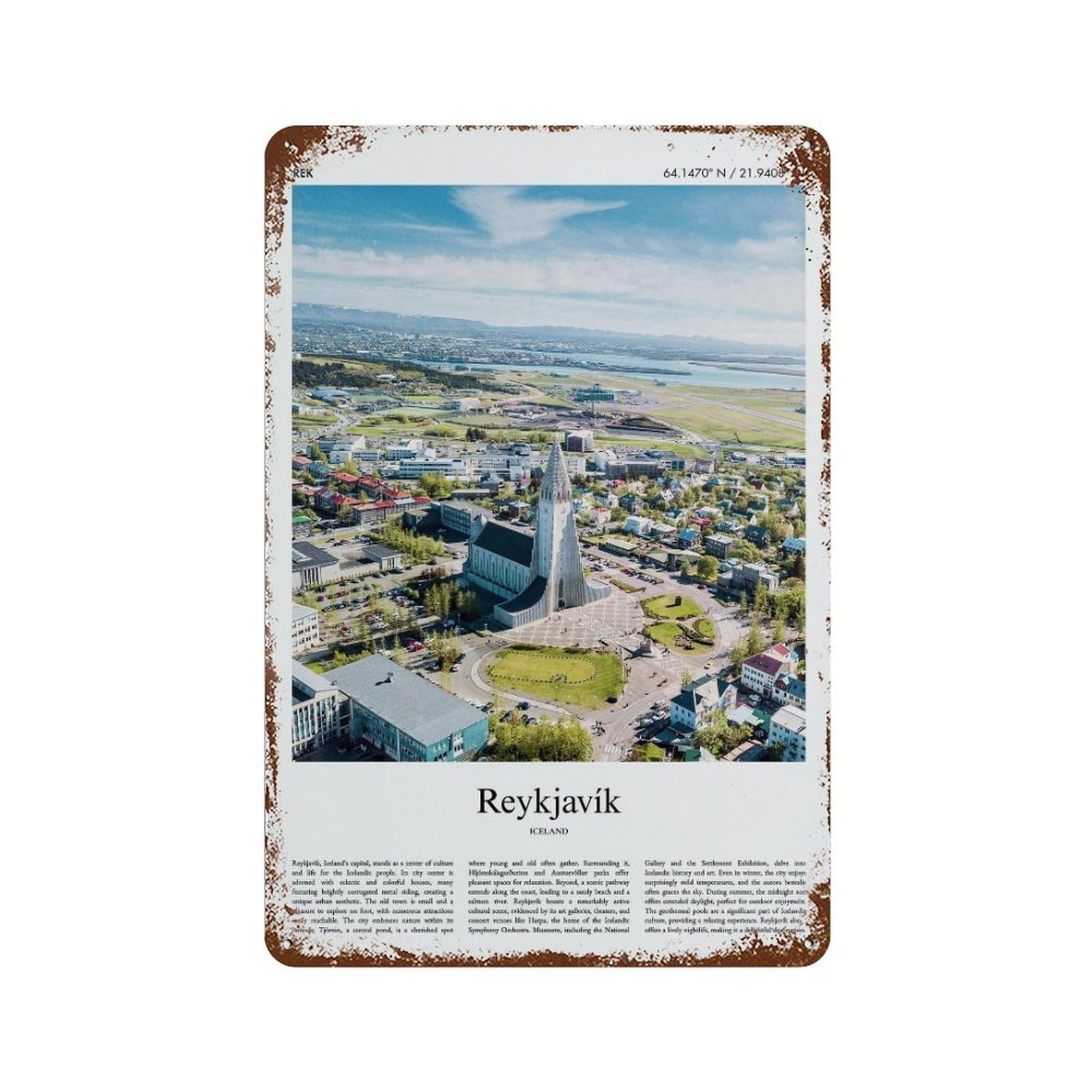 xiaoxiaoshen Reykjavik Iceland City Scenery Wall Decor Art Metal Tin Poster Modern Home Decor Art Home Bar Shop Decorations Vintage Sign 30x20cm