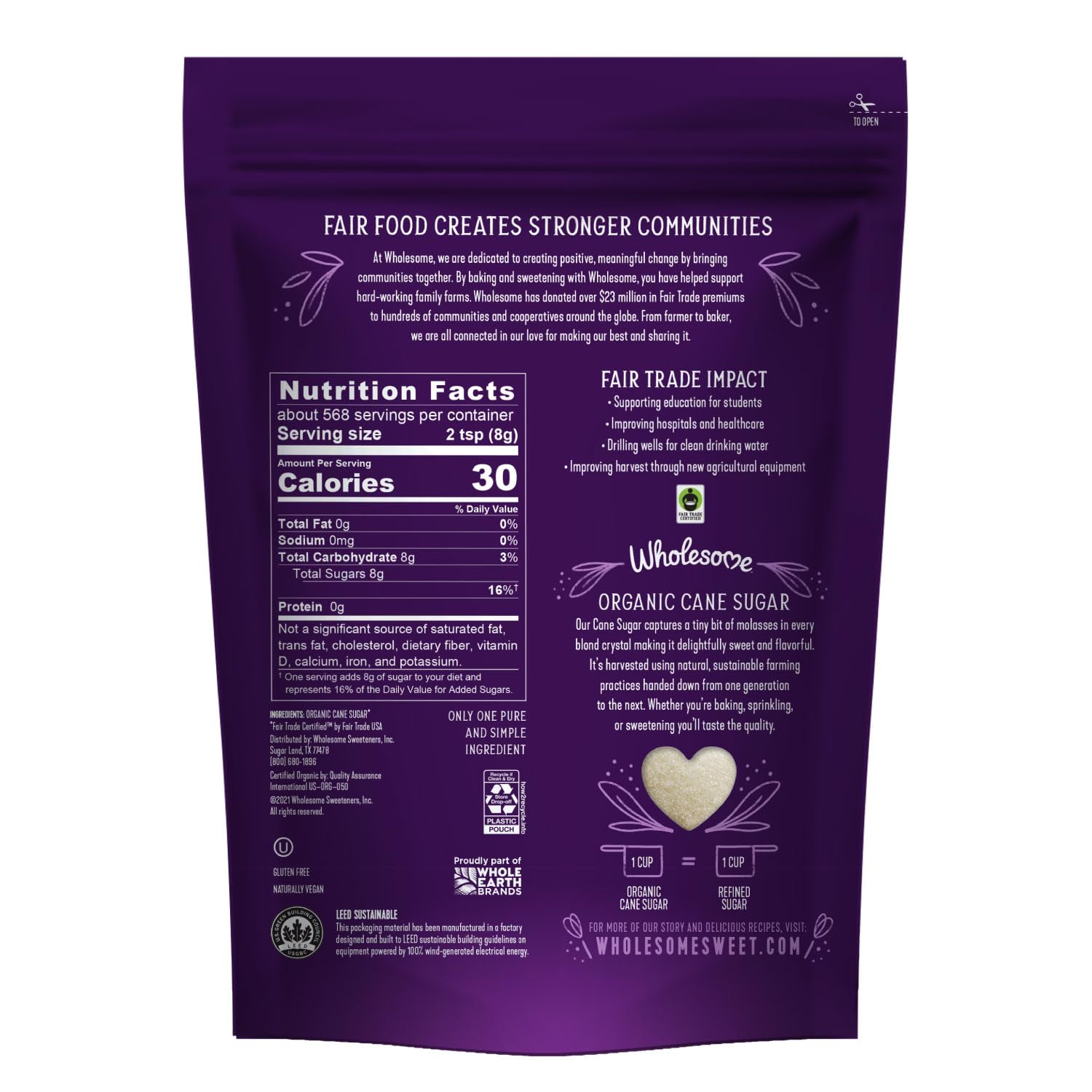 Wholesome Sweeteners 10-Pound Organic Cane Sugar, Fair Trade, Non GMO, Gluten Free, Pure & Vegan, for Baking and Sweetening