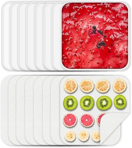 8 bandejas deshidratadoras de alimentos de silicona con borde, 8 alfombrillas deshidratadoras de malla, hojas deshidratadoras de silicona
