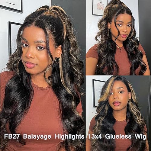 Miniatura 5 de BestFun Peluca de cabello humano ondulado sin pegamento FB27 Balayage peluca de cabello humano densidad 180% 13x4 Ombre encaje frontal peluca de