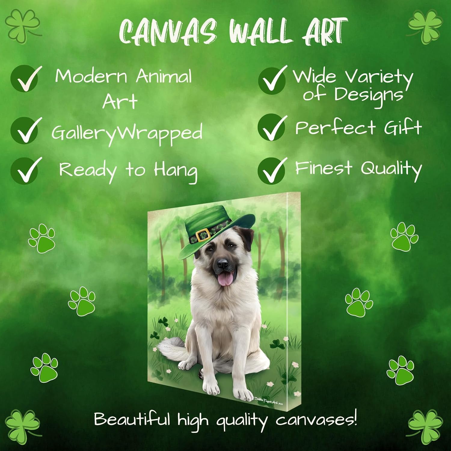 St. Patricks Day with Anatolian Shepherd Dogs Canvas Wall Art - Premium Quality Ready to Hang Room Decor - Flat Rolled 11" x 14"