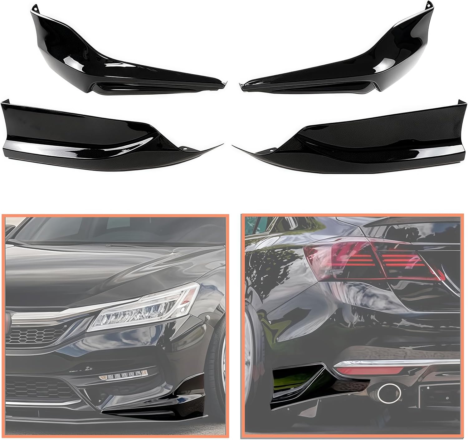 Front & Rear Bumper Splitter Lip 4PCS for Honda Accord 4 Door Sedan 2016-2017 HFP Style Front & Rear Side Corner Spats Apron (Glossy Black)