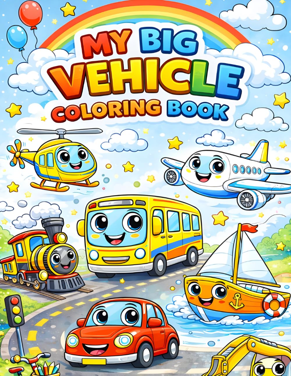 My Big Vehicle Coloring Book: Fun and Easy Cars, Trucks, Trains, Planes and More for Kids: Fun and Easy Coloring Pages for Kids Ages 3-7 | Cars, Trucks, Trains, Airplanes, Boats and Big Machines