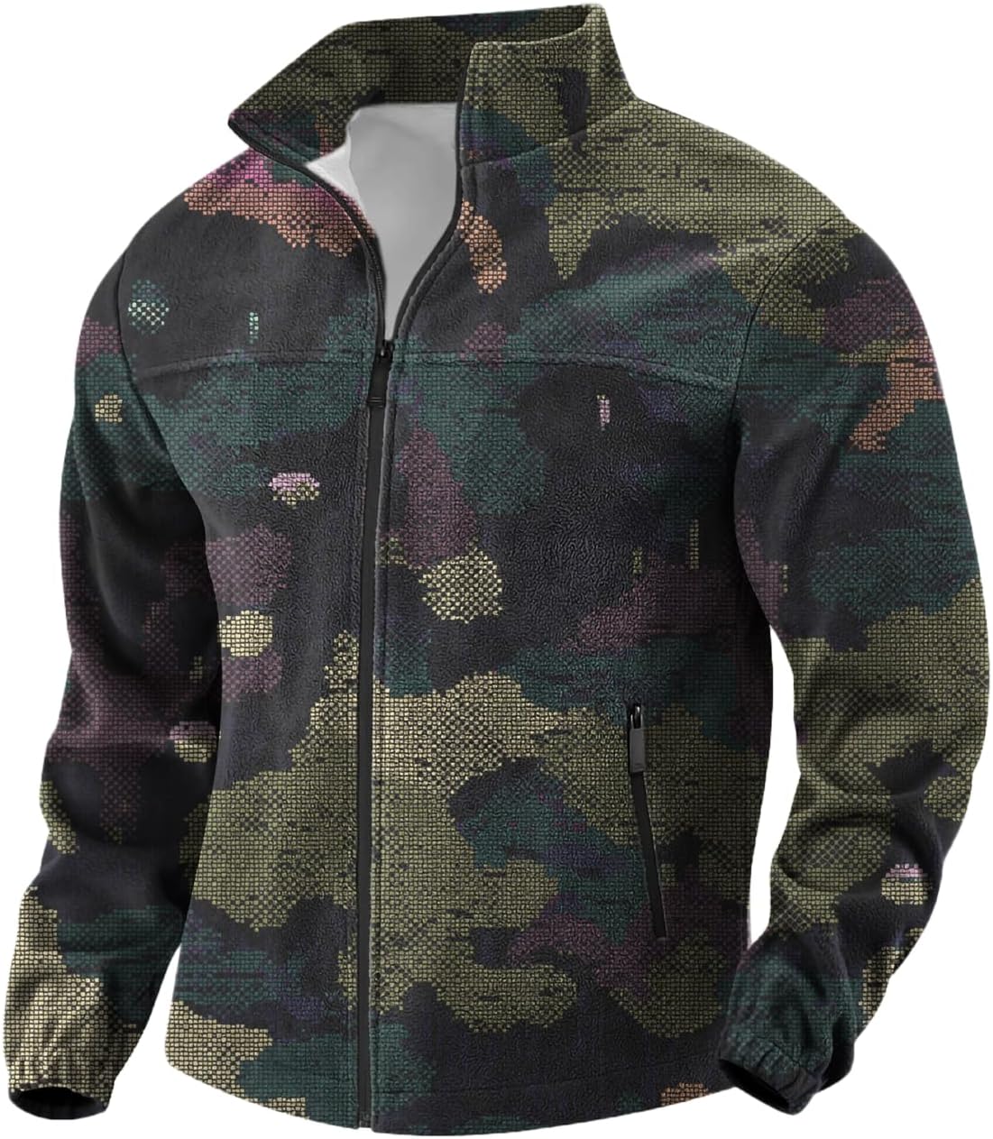 Mens Jackets Trendy Casual Graphic Print Zipper Fleece Warm Outerwear Winter Long Sleeve Outdoor Layering Clothes
