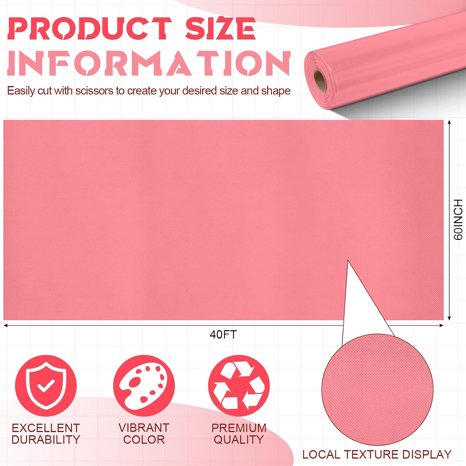 Hahafelt 16 in x 40 Ft Fabric Bulletin Board Roll, Coral