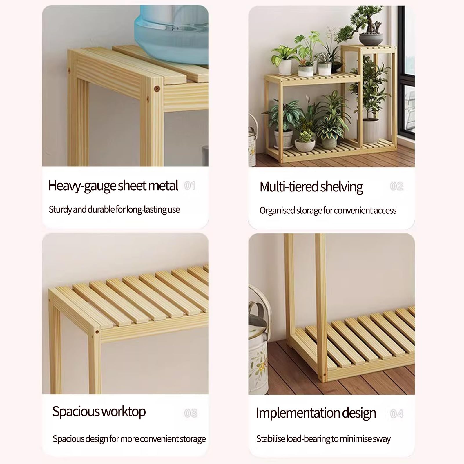 Supporto per Piante multilivello in Legno massello con Ruote. Scaffalatura Versatile per Interni ed Esterni, Ideale per soggiorni, balconi, Giardini e camere da Letto. Elegante por