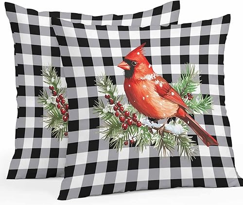 Vandarllin Juego de 2 fundas decorativas de Navidad para exteriores de 16 x 16 pulgadas, impermeables, cardenales rojos, decorativas, con