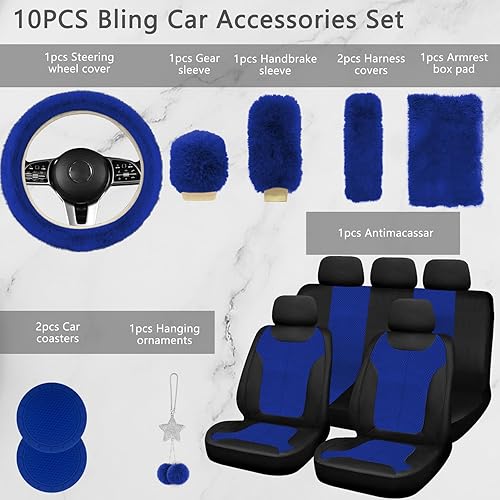 Miniatura 2 de JINGSEN Juego completo de 17 fundas de asiento de automóvil 3D de malla de aire 3D para mujer, esponja compuesta de 0.197 in, paño de malla de aire