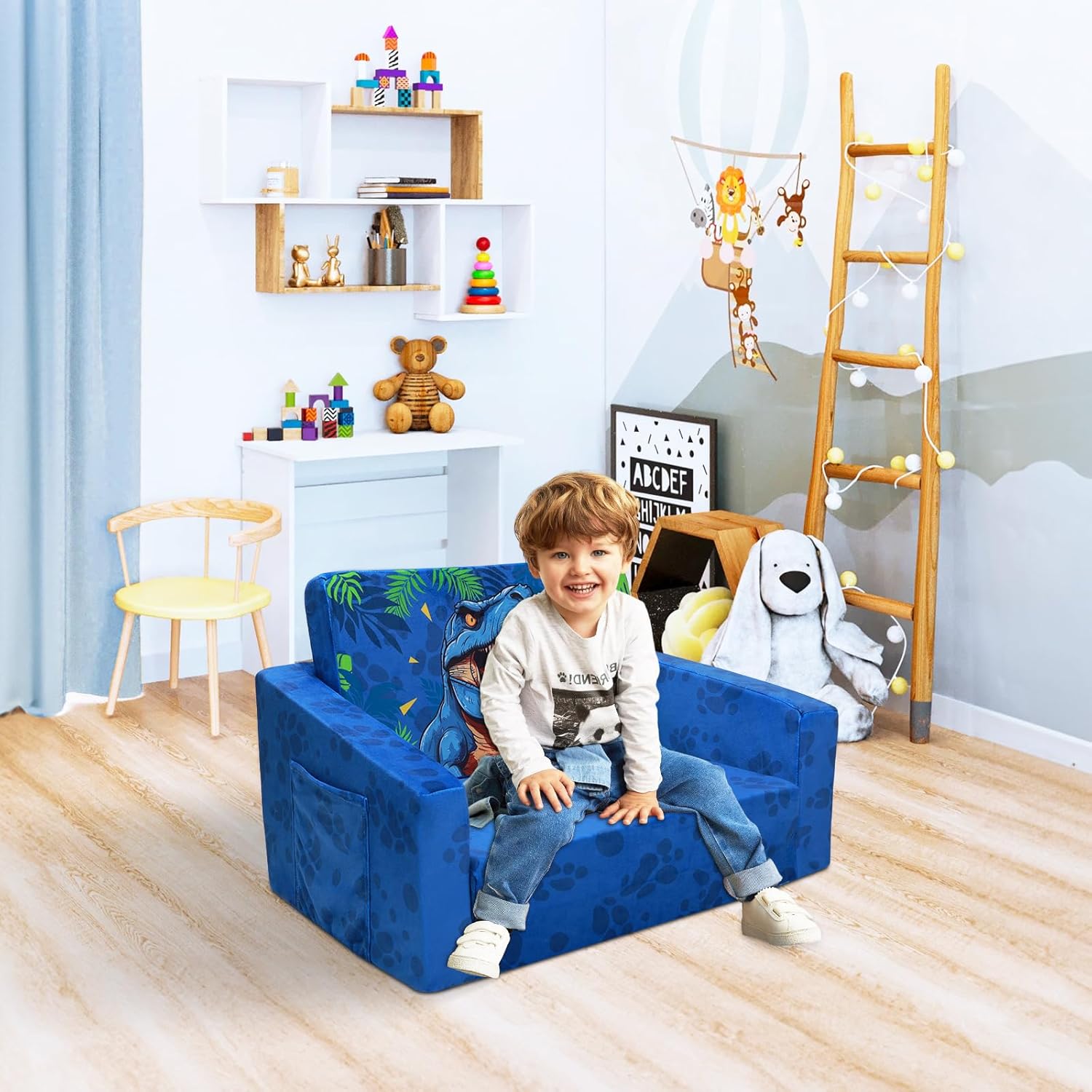 Foldable Kids Sofas Couch 2 in 1 Children Convertible Sofa to Lounger Flip Open Toddlers Sofa Bed - Image 2