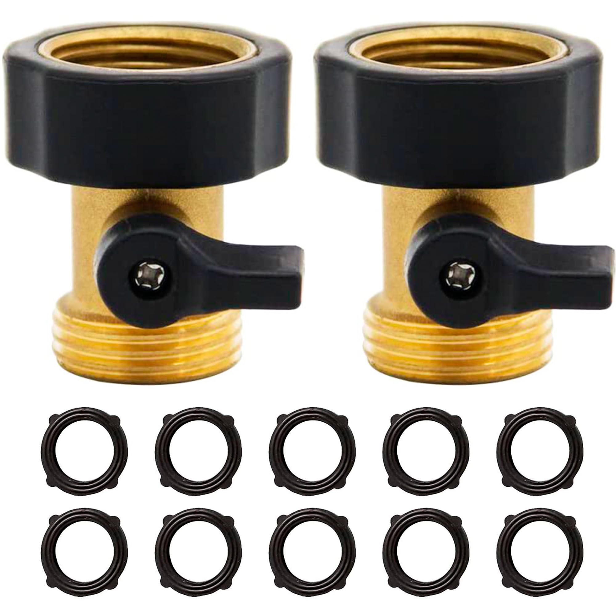 2 Pack Brass Garden Hose Shut-Off Valve, 3/4 Inch Heavy Duty Solid Brass Garden Hose Shut Off Valve with 2 Extra Rubber Washers