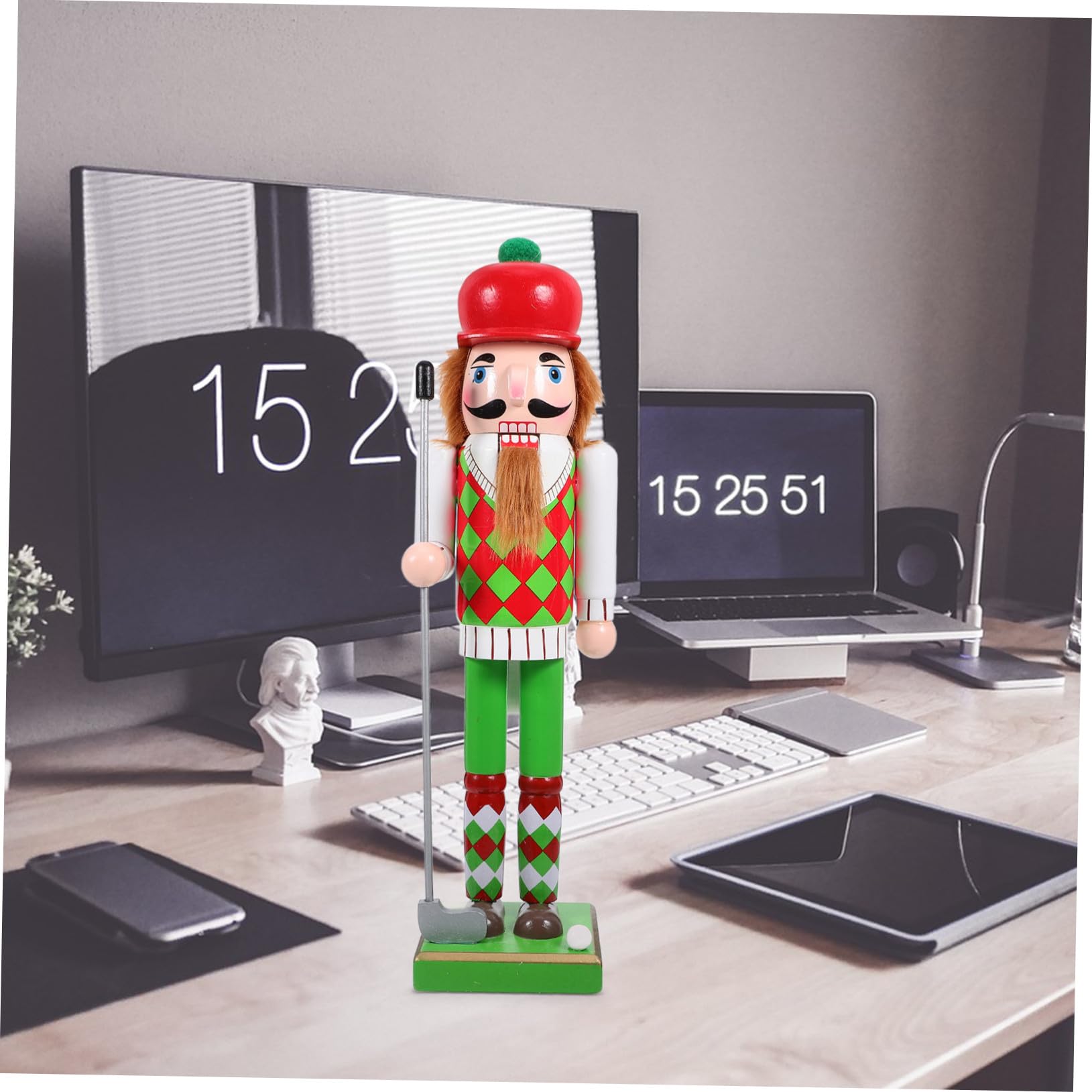 Adorno Pequeño de Madera para Navidad Decoración Festiva en Verde, Adorno Chic Adecuado para Estantes y Repisas en Ambiente Navideño