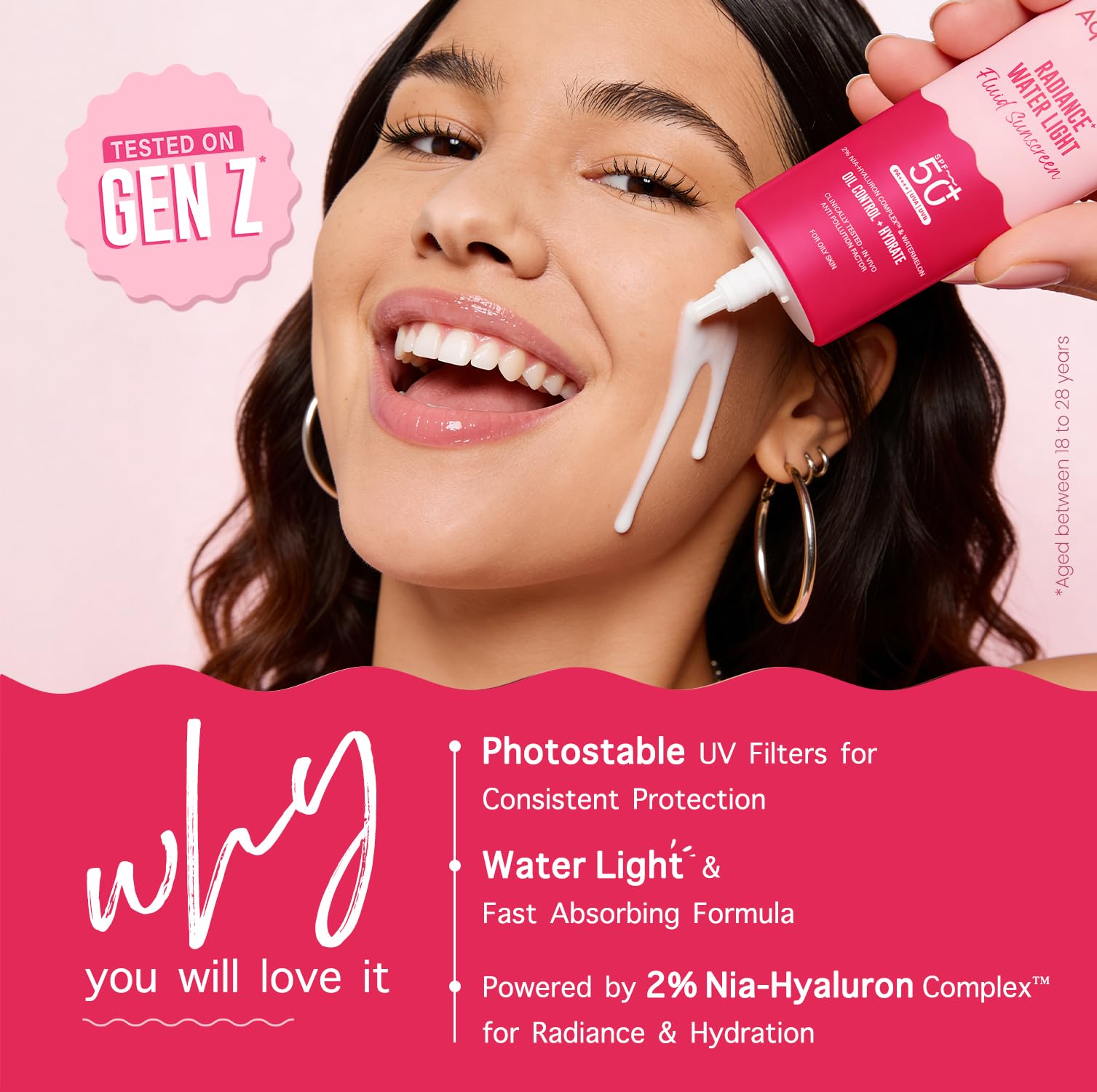 Aqualogica Radiance+ Water Light Fluid Sunscreen - 50g | SPF 50+ PA++++ | In-Vivo Tested | New-age Filters | Ultra-Light Fluid Texture | For Bright & Radiant Skin | Fragrance-Free & No White Cast | 2% Nia-Hyaluron Complex | Broad Spectrum UVA/B & Blue Light Protection | Lightweight | For Men & Women 1