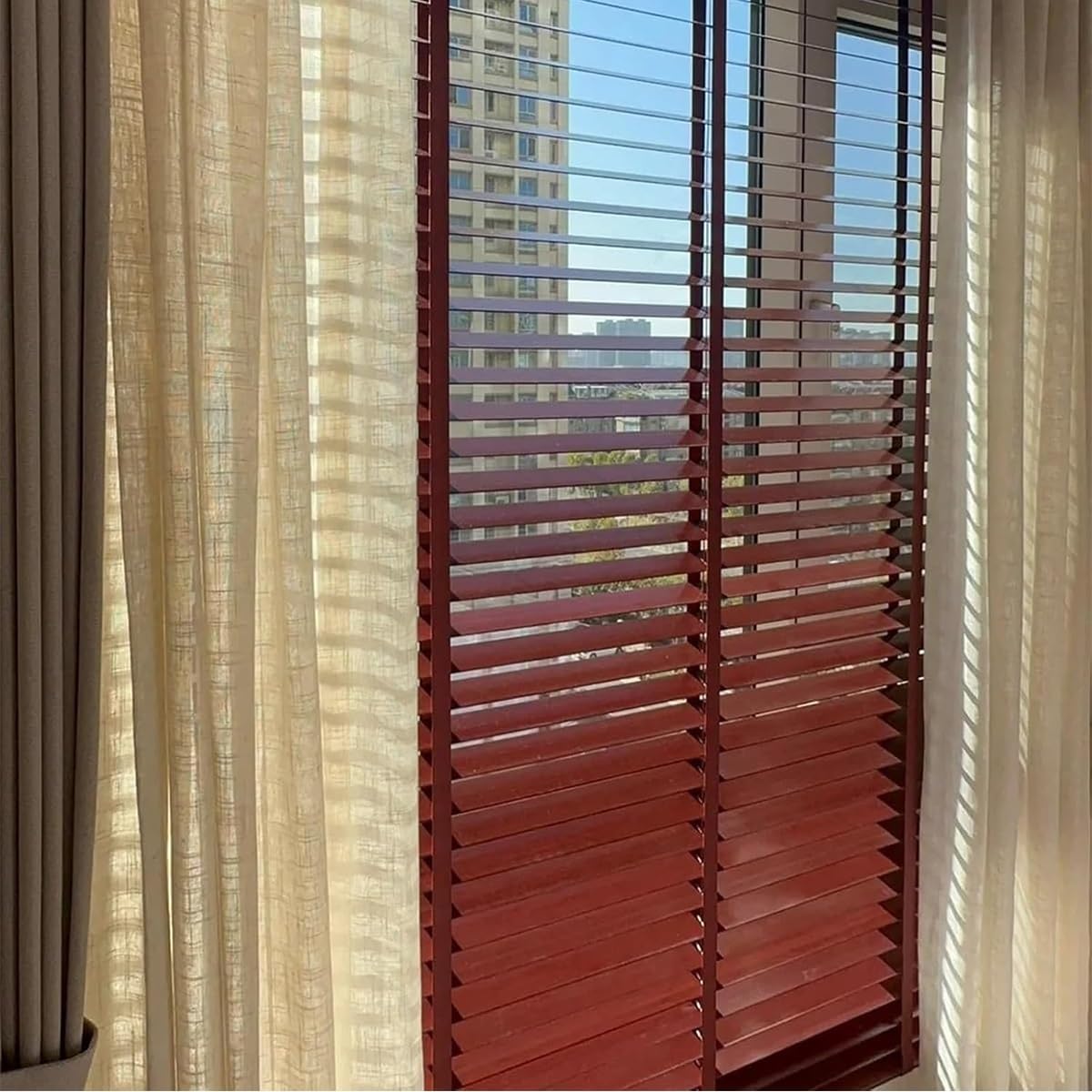 Faux Wood Blinds 2 inch Cordless Window Shades Custom Size Wide 20" 24" 34" 44" 48" 60" 64" 70" Light Filtering Horizontal Window Blinds for Home Living Room and Bedroom(Mahogany)