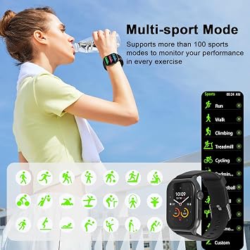 AOC Smartwatch E07 Fitness Sports Watch, 1.96 Amoled HD Touchscreen, Bluetooth Call, GPT AI, Voice Assistant, Heart Rate & Sleep Tracking, IP67 Waterproof Sports Modes for Men & Women Black
