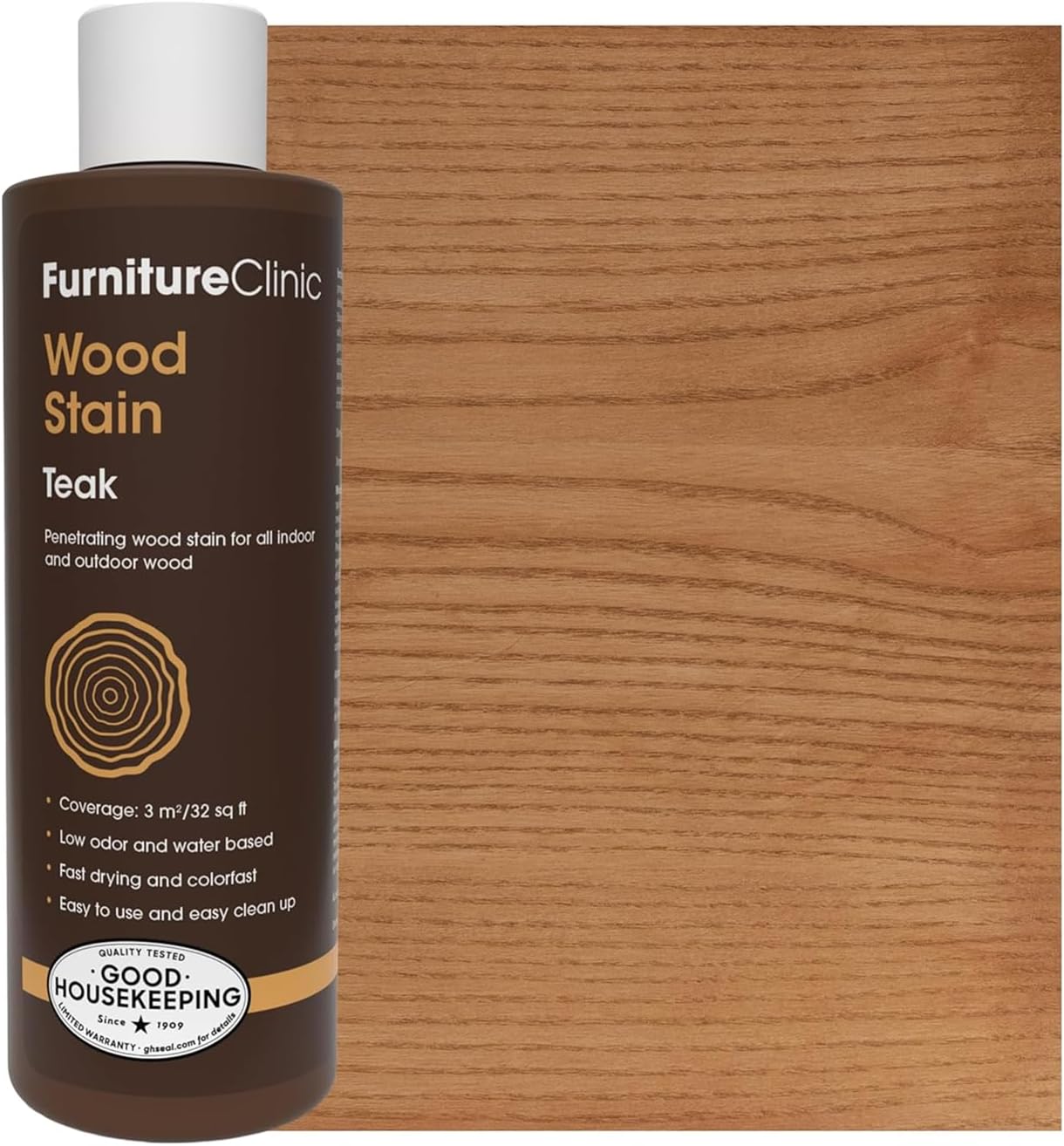 Furniture Clinic Wood Stain | Teak | Water Based | Fast Drying, Low Odor, & Non-Toxic | for Indoor & Outdoor Furniture and More | Multiple Finishes | (8.5oz / 250ml)