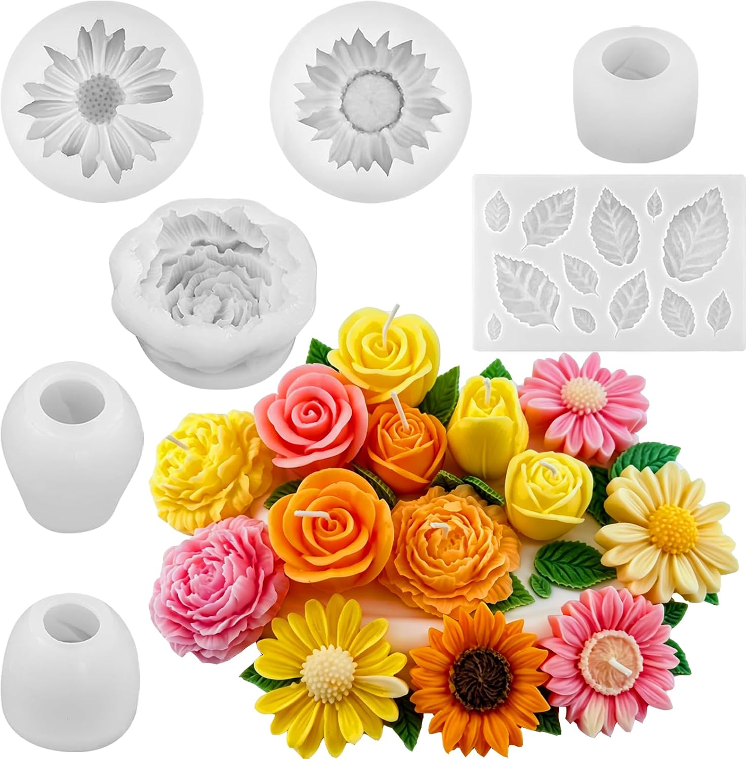 6 Pcs Pumpkin Candle Molds with Maple Leaf Molds, Fall Silicone Mold