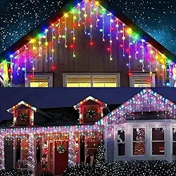 Cascata Com 300 Lâmpadas Led Pisca Natal 07 Metros x 0,70 Metros, 8 Modos, à Prova d’Água IP68 | Decoração de Natal, Festa, Casamento e Casa- 110V (Colorido)