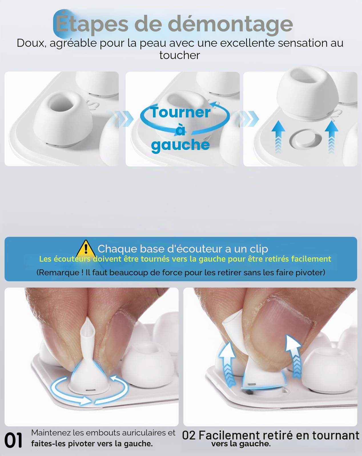 Lot de 4 embouts de Rechange Silicone pour Airpods Pro 2ème et 1ère génération, avec Trou de réduction du Bruit - Blanc (XS/S/M/L)