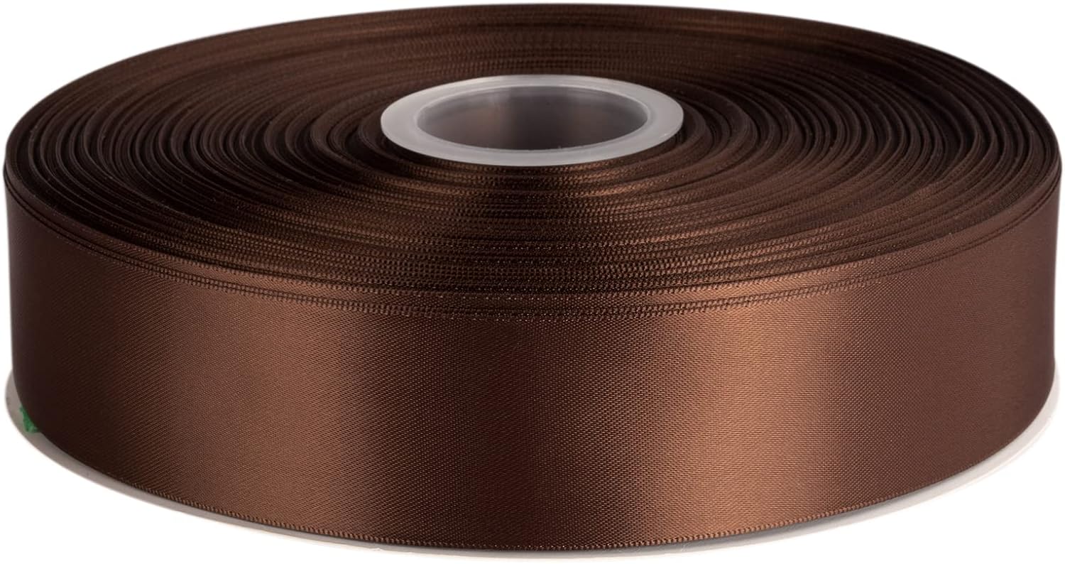 1-1/2" Inch Double Faced Satin Ribbon Solid Polyester Ribbon for Gift Wrapping, Crafts, Hair Bows, Wedding Party Decaration, Baby Shower Decoration Floral Arrangement (100 Yards, Brown)