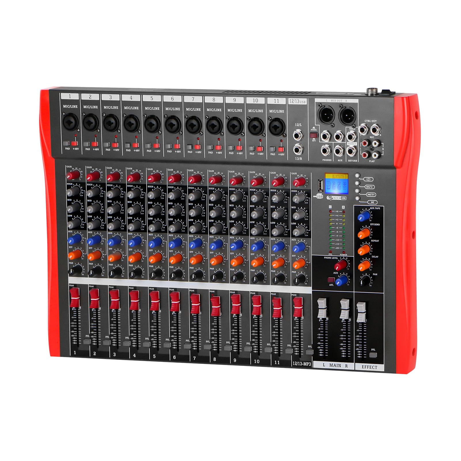 Studio Live Table de mixage 12 canaux DJ Console de mixage audio stéréo Bluetooth USB enregistrement ordinateur lecture vidéo alimentation fantôme USB numérique mixer amplificateur