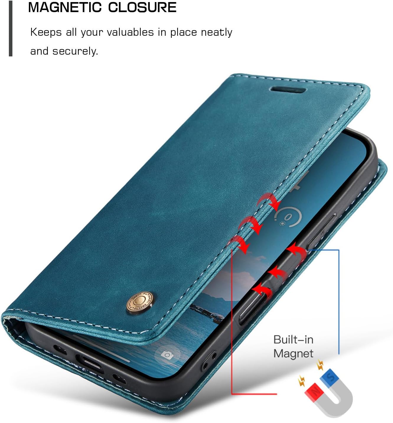 QLTYPRI for iPhone Air Case Wallet with Card Holder, Vintage PU Leather Kickstand Magnetic Closure Shockproof Folio Book Cover Case for iPhone 17 Air - Blue - Image 3