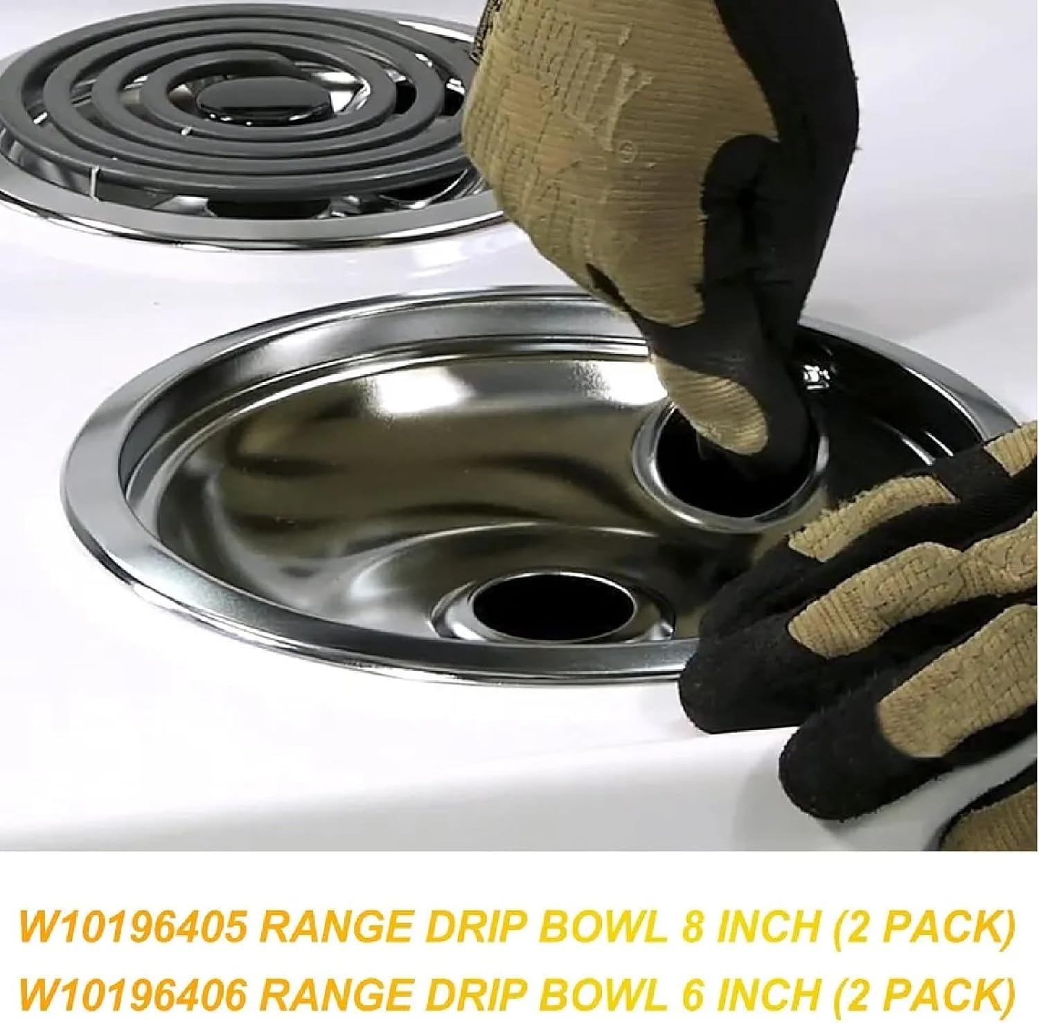 W10196405 Range 8 Inch Drip Bowl x 2 and W10196406 Range 6 Inch Drip Bowl x2