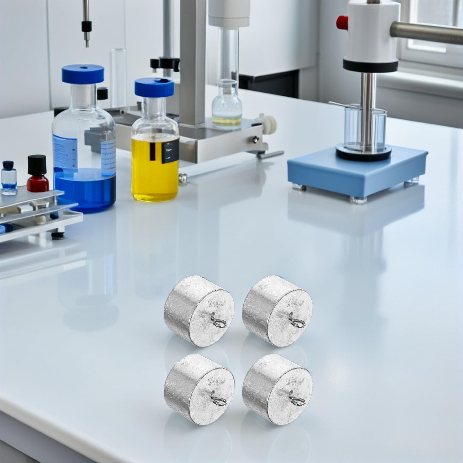 4 Pezzi Set di Pesi di Calibrazione da 100g in Ferro con Doppio Gancio, Precisione per Misurazioni Accurate in Laboratori Scolastici e Esperimenti Scientifici