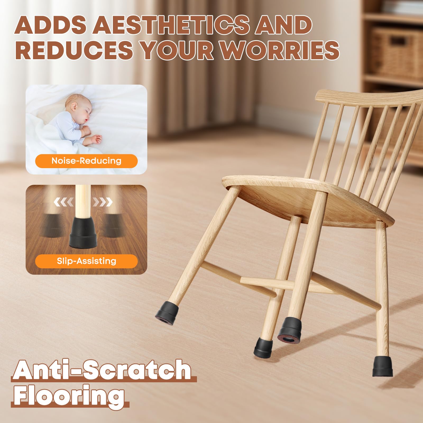 Protezione per Gambe di Sedie, Antiscivolo, Ammortizzanti, Accessori di Protezioni per Mobili, Silicone Nero con Feltro, Cappucci Rotondi per Zampe e Base di Appoggio Della Seduta